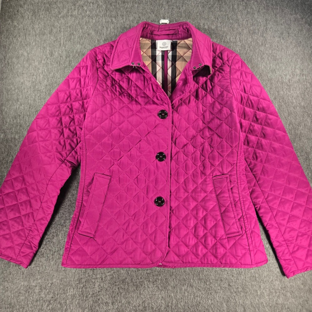 Burberry Quilted Jacket Womens Medium Pink Nova Check Lining Button Up Coat